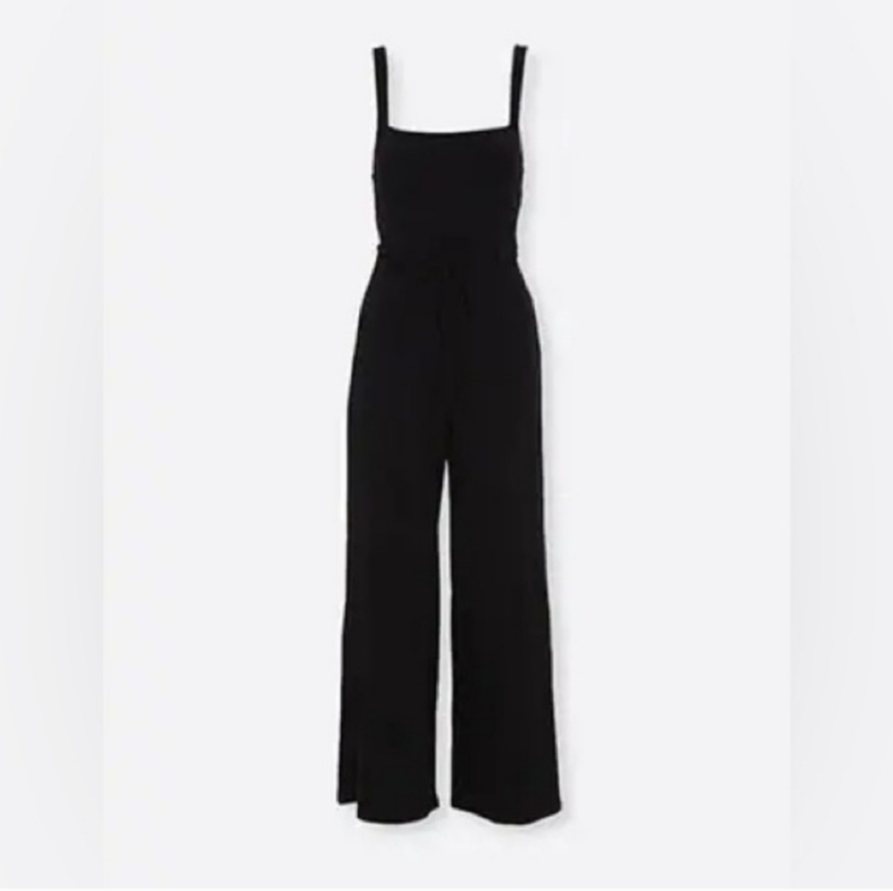 NWT Forever 21 Black Ribbed‎ Wide Straps Minimalist Jumpsuit Size S